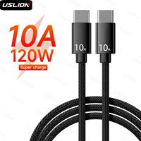 120W 10A Type C to Type C Cable For iPhone 16 15 Pro Max Fast Charging USB-C Braid Data Cord For Xiaomi 14 Oneplus 12 Realme