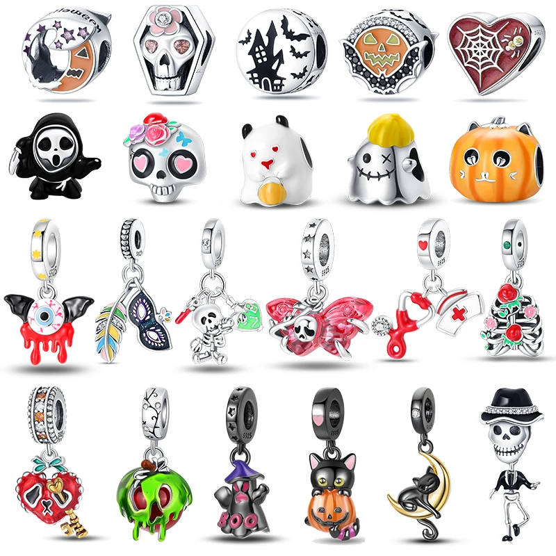 

Halloween Glow Color Changing Skeleton Ghost Cucurbit Charm Beads Fit 925 Original Bracelet Women Pendant Jewelry Gift
