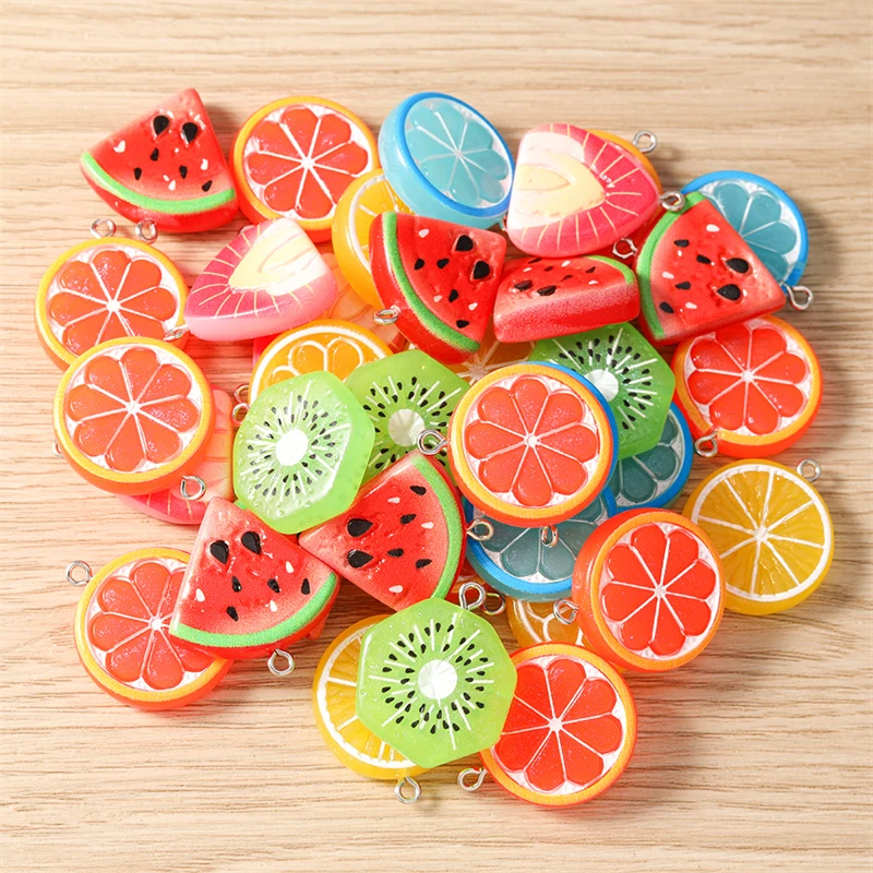 10 Stück Niedliche Fruchtscheiben-Anhänger aus Harz, Orange- und Wassermelonen-Charms für Schmuckherstellung, Halsketten, Ohrringe, DIY-Bastelbedarf – Detail 12