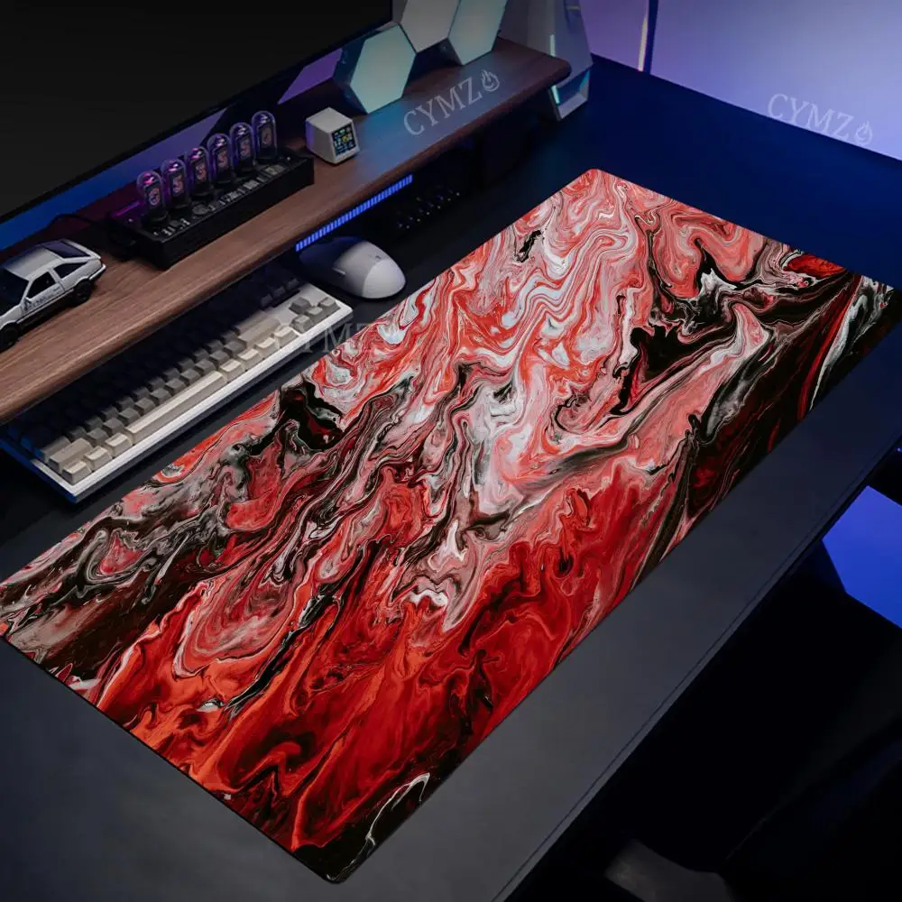 Rote Kunst, abstraktes fließendes Muster, Mauspad, Schreibtischunterlage mit genähtem Rand, rutschfest, langlebiges PC-Zubehör, Gaming-Matten, Mauspad-Teppich