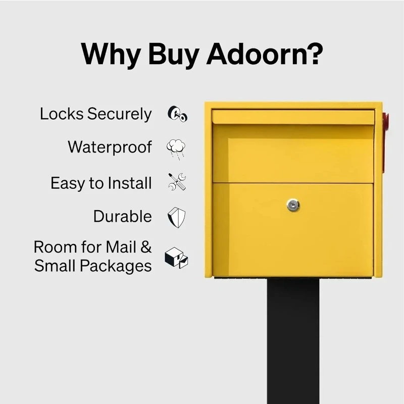Lockable Post Mount Mailbox | Small (Curb Yellow) Size 12 x 12 x 18.5 (HxWxD) Anti-Theft Locking Mailbox with 2 Keys