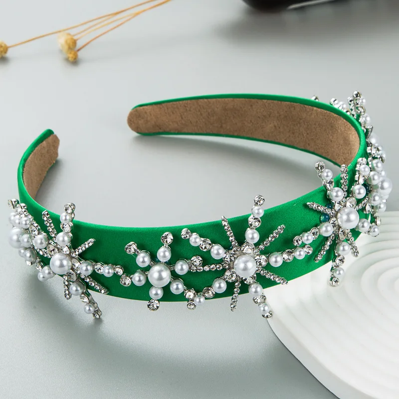 Vintage Green Series Headbands Rhinestone Hairbands Broad-Brimmed Wide Head Hoop Hair Hoop Women Elegant Hair Accessories