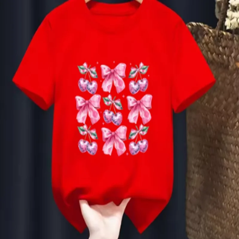 Pink Bows and Cherries Toddler Shirt,Cute Coquette Cherry Girls T-shirt,Soft Girl Aesthetic Tee for Tweens, Gift for Little Girl