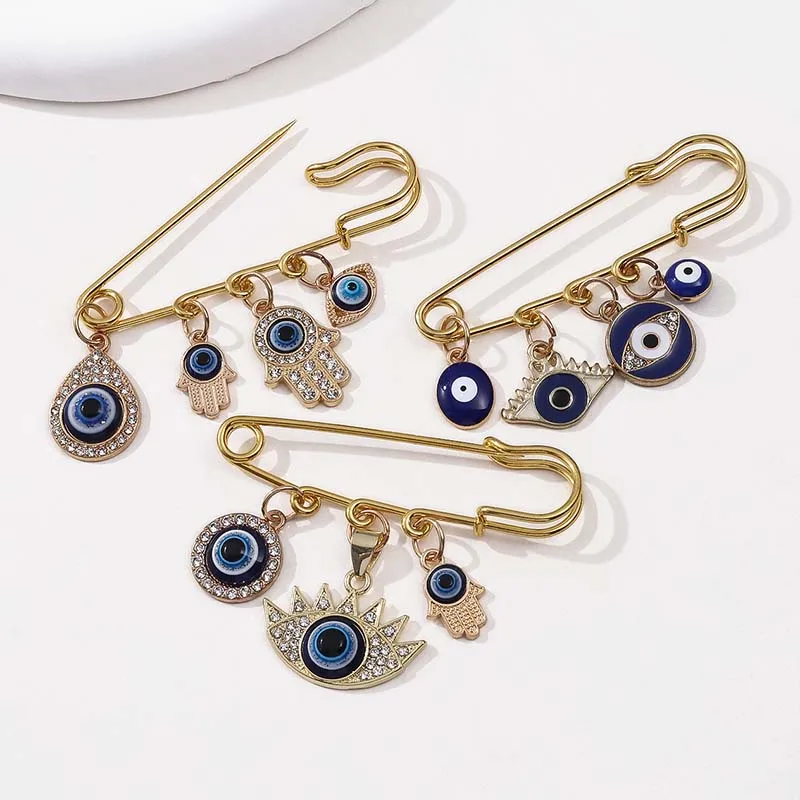 Creative Diamond Studded Eye Brooch Blue Retro Devil's Eye Pattern Drip Oil Alloy Jewelry Accessories Suit Jacket Pin Badge