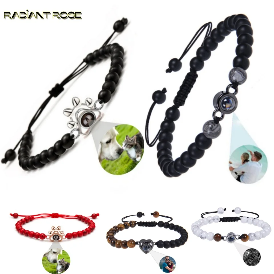 Pulsera de proyección de foto personalizada con cuentas, foto personalizada, pata de perro, collar de foto de Mascota, pawcolgante de gato, regalo conmemorativo