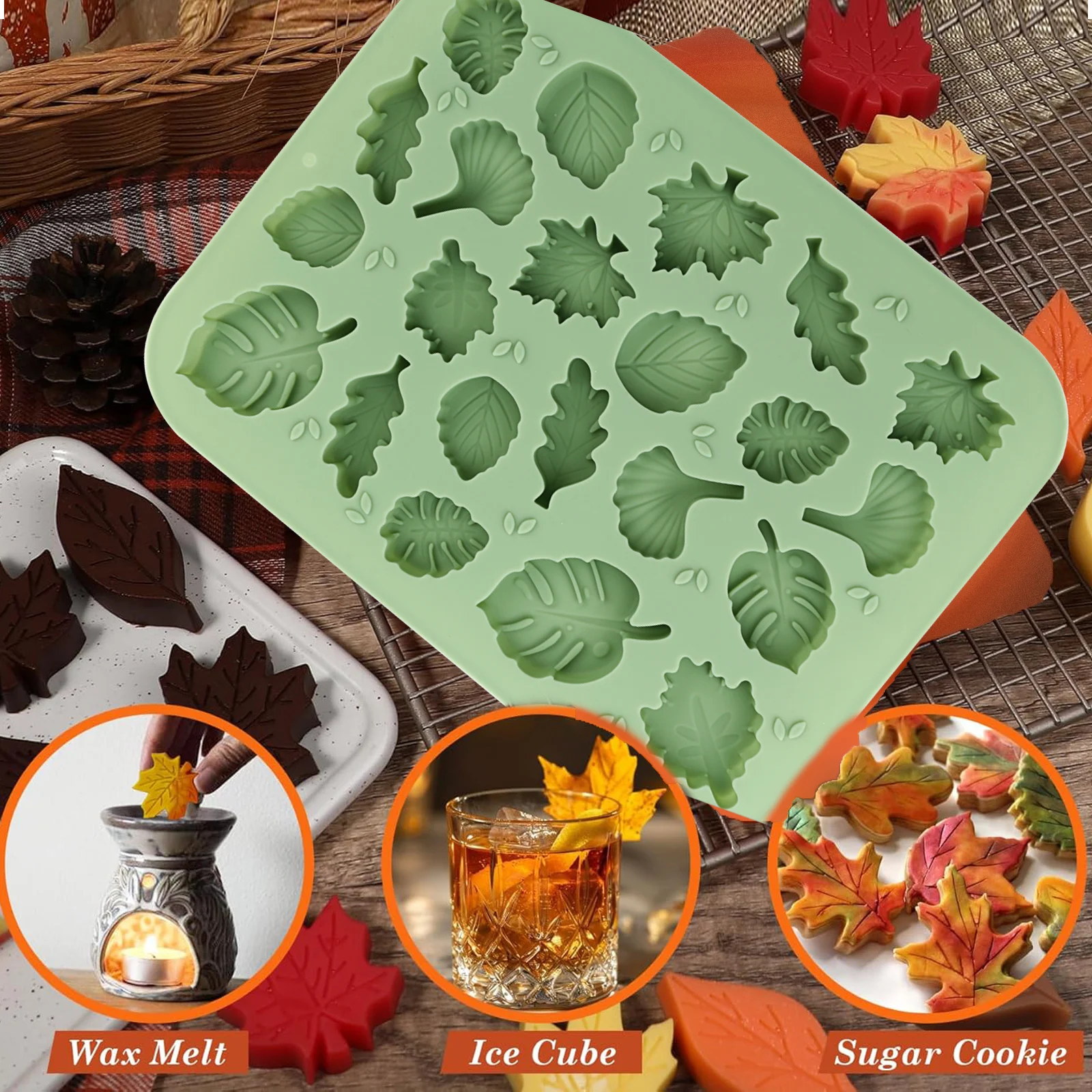 22-Cavity Silicone Leaf Mold for Chocolate in Various Shapes, Candy, Ice Trays, Glue Paste, Gummies, and DIY Baking