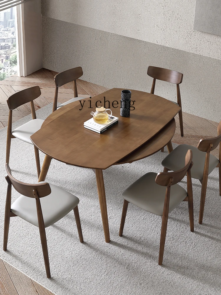 YY round Solid Wood Dining Table and Chair Small Apartment Retractable Folding Square Table