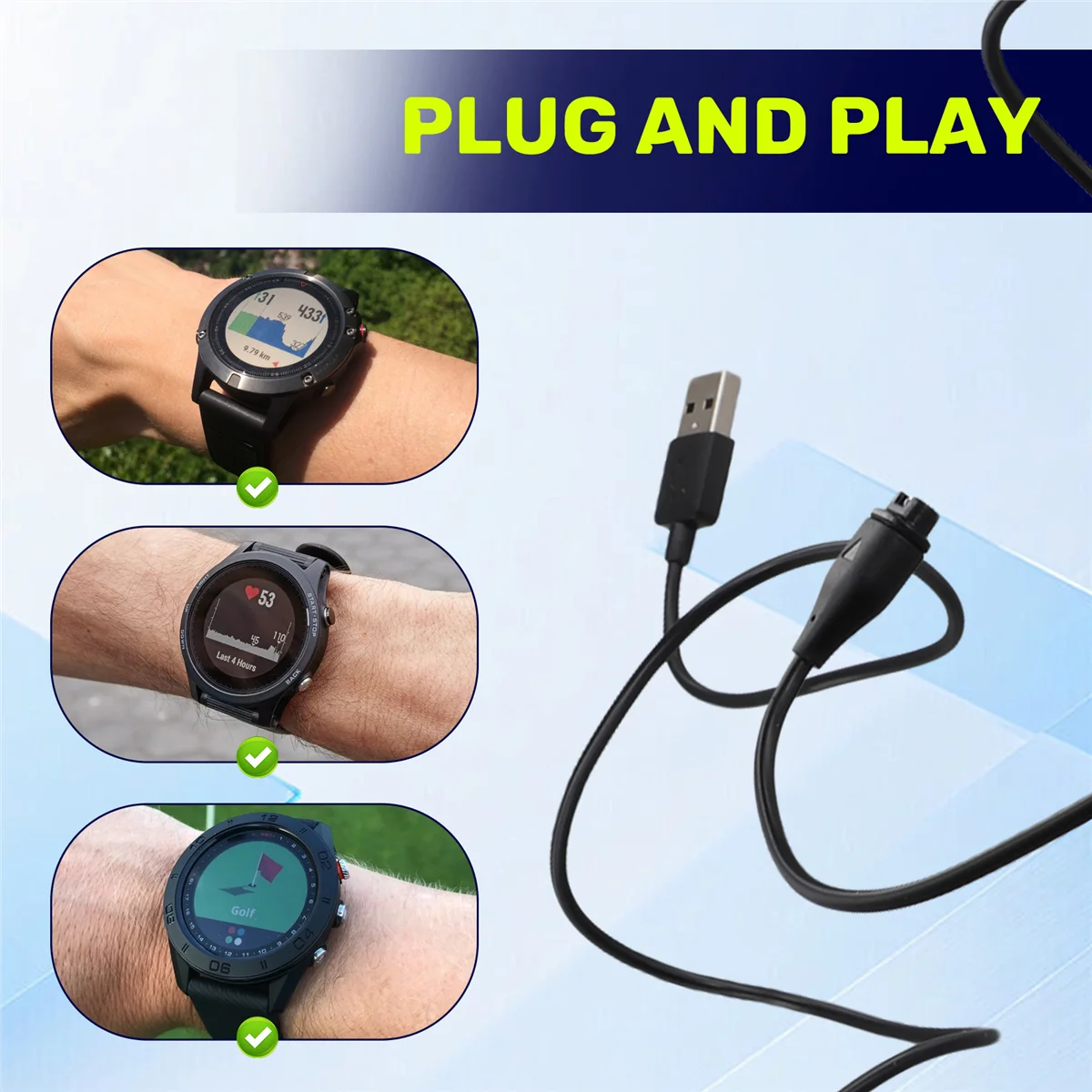 Replacement USB Data Sync Charging Cable Wire for 5/5S/5X/Forerunner 935/Quatix 5/Quatix 5 Sapphire/Vivoactive 3 Watch, BLACK