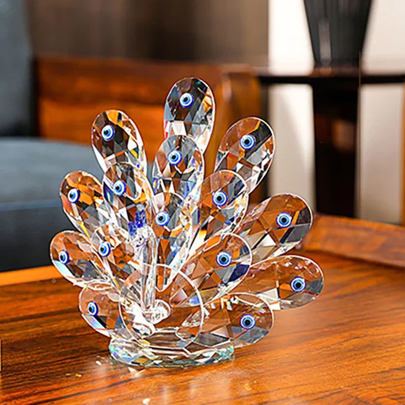 Shiny Crystal Peacock Ornament Modern Home Decorative Items Bird Of Juno Figurines Beautiful Gift To Wedding