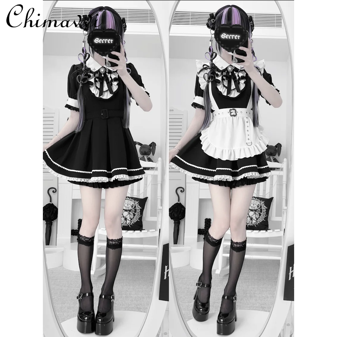 

Комплект японского сукні Little Maid, осенний новый оригинальный готический темный топ с короткими рукавами для девочек + шорты, комплекты из 2 предметов в стиле Лолиты