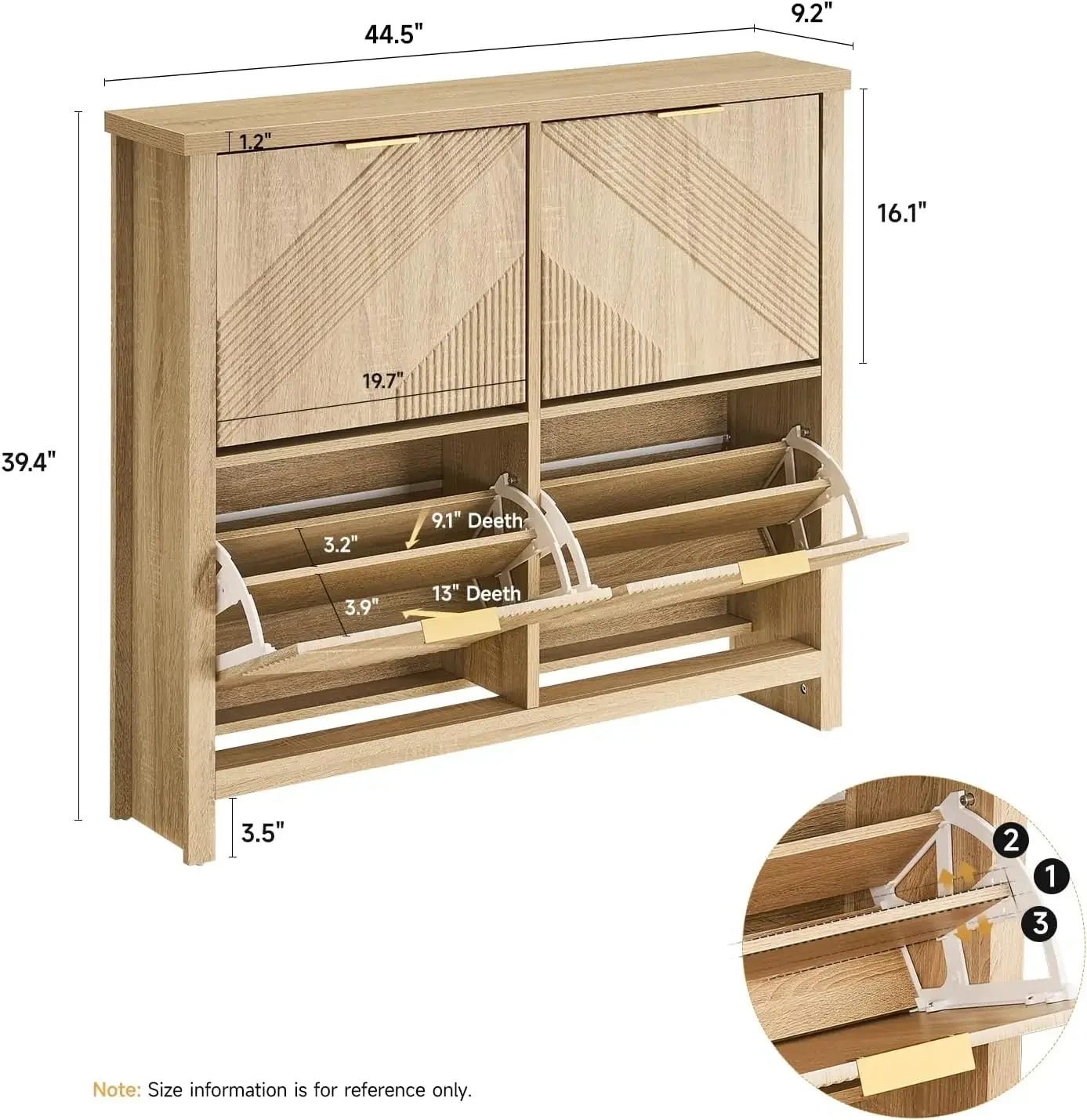 Shoe Cabinet with 4 Flip Drawers, Narrow Shoe Organizer with Symmetric Groove Pattern, Freestanding Wood Hidden Shoe Storage Cab