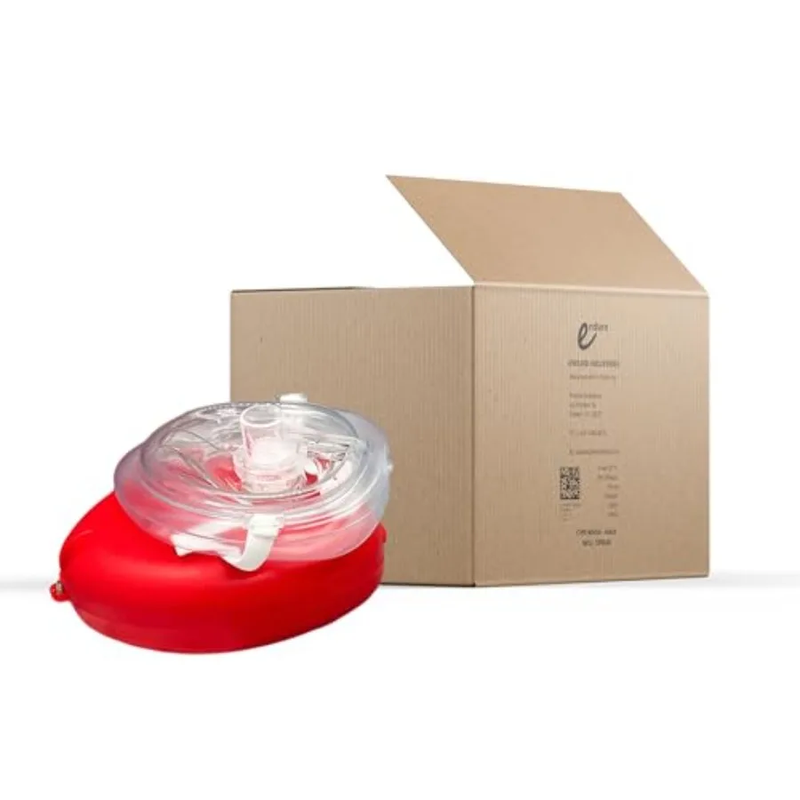 

CPR Mask and First Responder Kit with Red Soft Case Adult Use Transparent Mask Two PVC Gloves 60 Alcohol Prep Pads