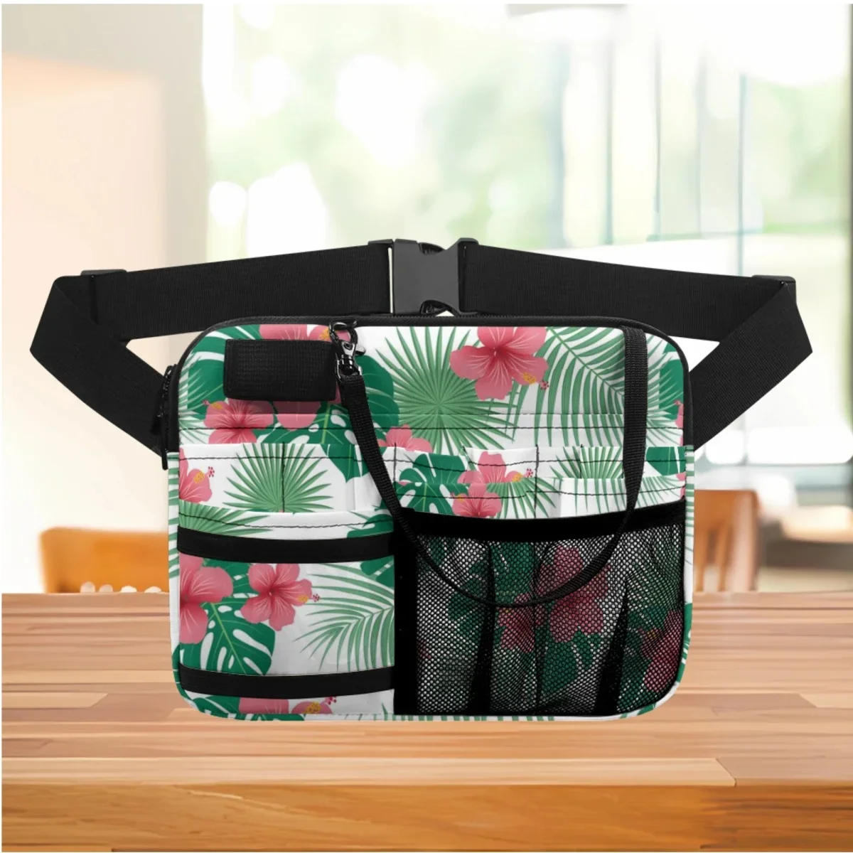 

Nurse Fanny Pack Hibiscus Jungle Tropical Print Belt Organizer for Women Portable Waist Bag Shoulder Pouch Print on Demand Gift