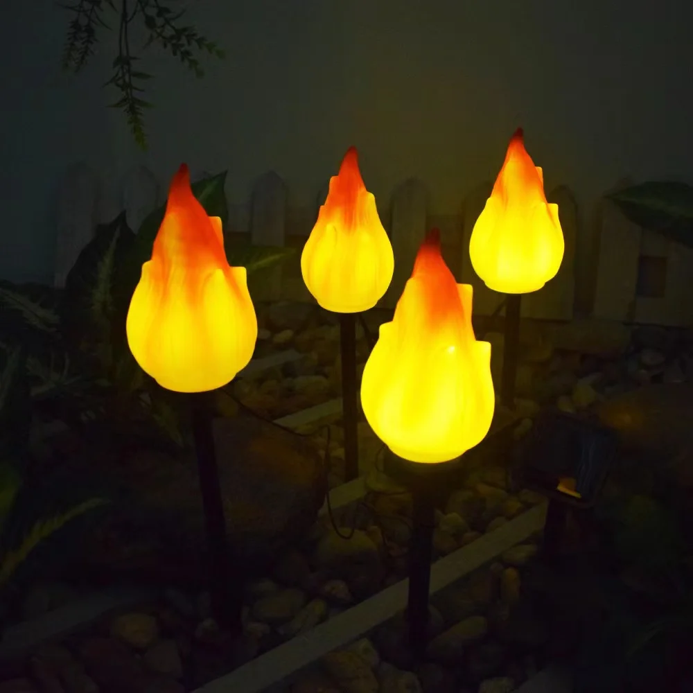 New solar outdoor garden lights plastic flame inserted atmosphere camping lights decorative landscape.