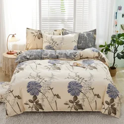 Botanical Floral Duvet Cover Set 3PCS Chrysanthemum Pattern Comforter Cover Microfiber Farmhouse Flower Leaves Bedding Set Twin