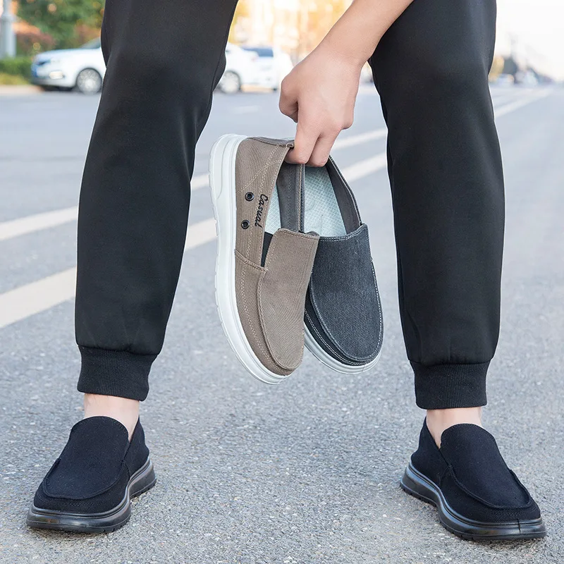 Over Large Size Men's Shoes Men's Board Shoes One-pedal Casual Canvas Shoes Lightweight Soft-soled Dad Shoe Driving Shoe