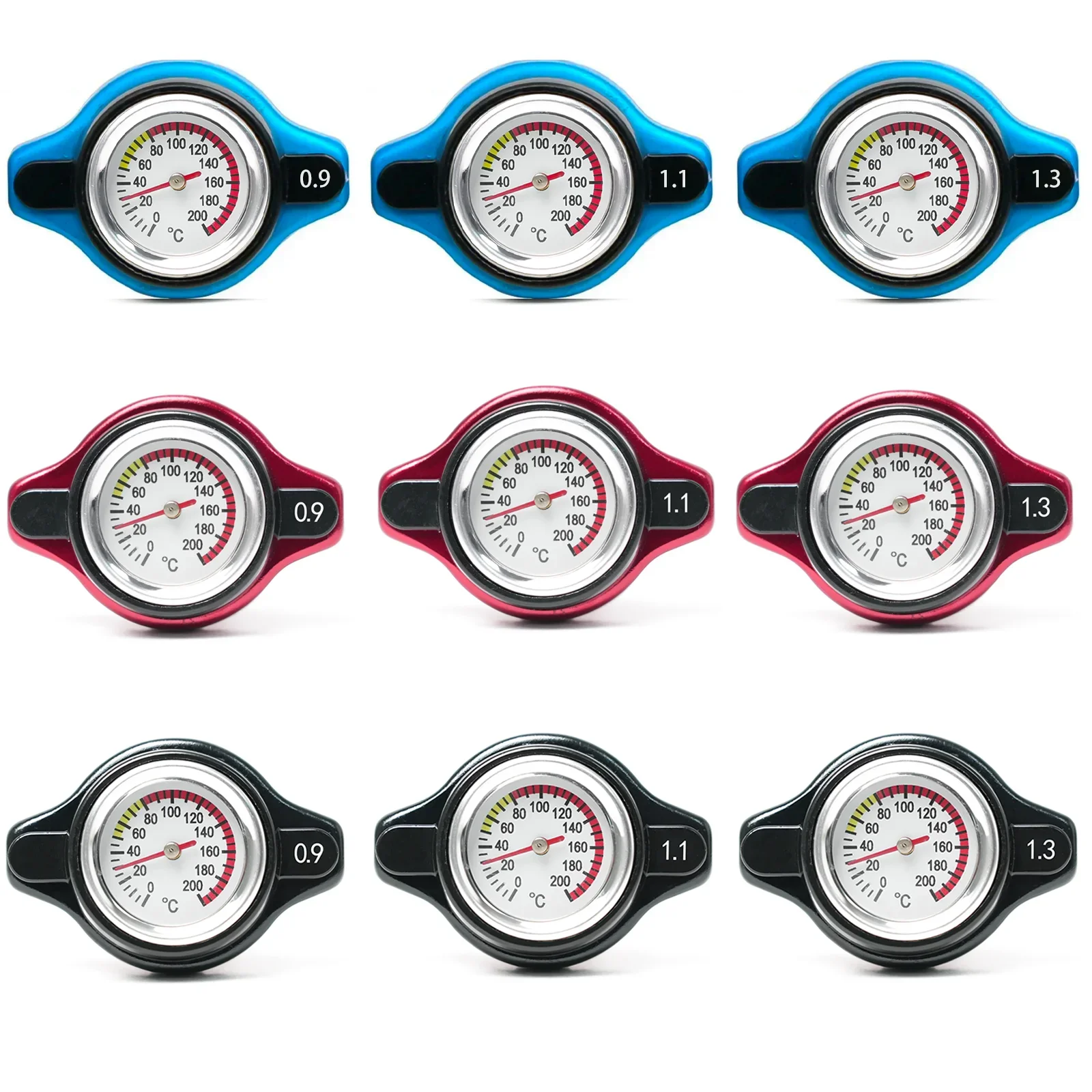 Thermo Radiator Cap Tank Cover Water Tempe Gauge with Utility Safe 0.9 Bar/1.1 Bar/1.3 Bar Car Motorcycle Styling
