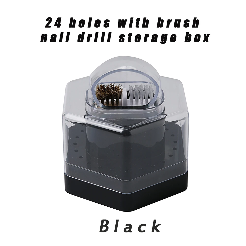 TFSCLOIN 24 Holes With Brush Nail Drill Storage Box Abrasive Head Cleaning Storage Box Removable Brush Head Box