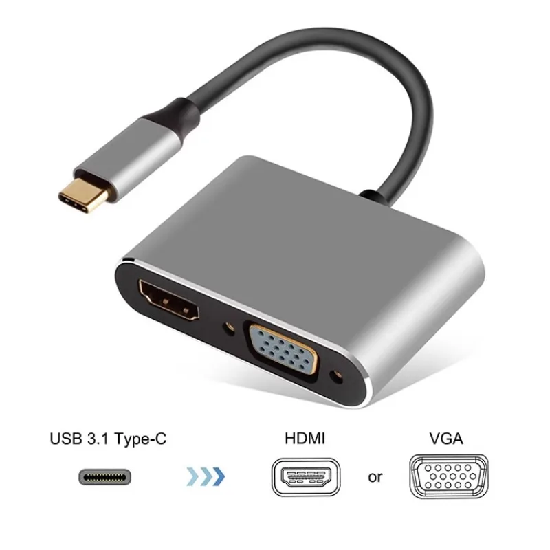 منفذ Thunderbolt 3 USB Type-C الأصلي إلى محول VGA HDMI 4K جهاز عرض عالي الوضوح