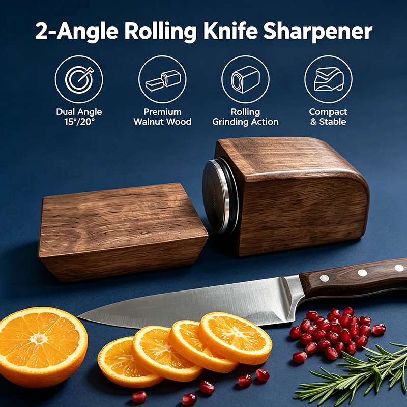 2026 New 2-Angle Rolling Knife Sharpener 15°/20° Tool Replaceable Abrasive Precision Chef Manual Kitchen Knife Sharpening System