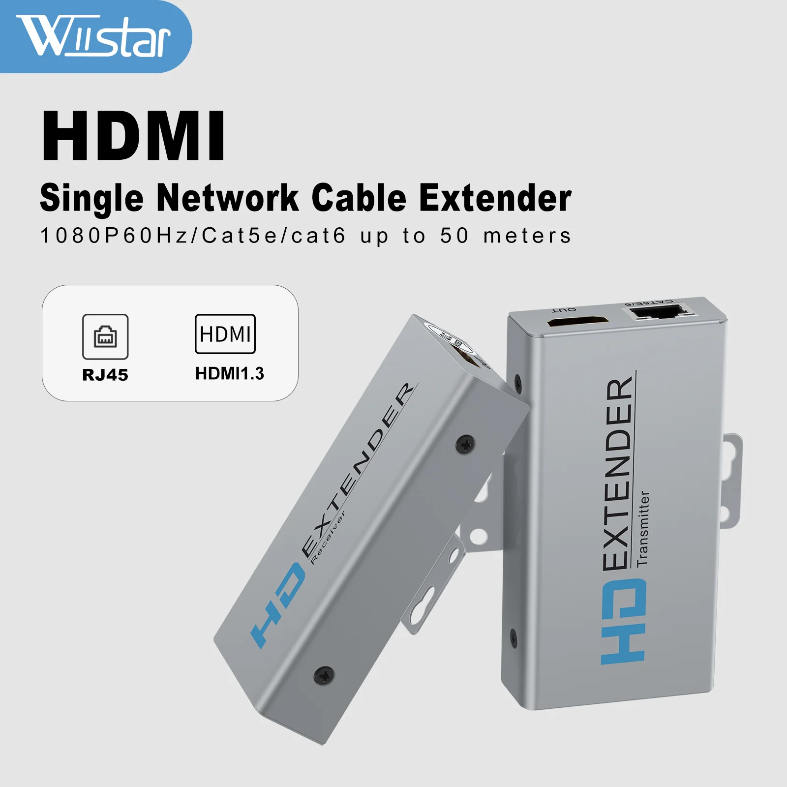 

HDMI Extender HDMI Tramsmitter Receiver 50m/164ft Over Ethernet CAT5E/6 RJ45 Port with HDMI Loopout for PC HDTV