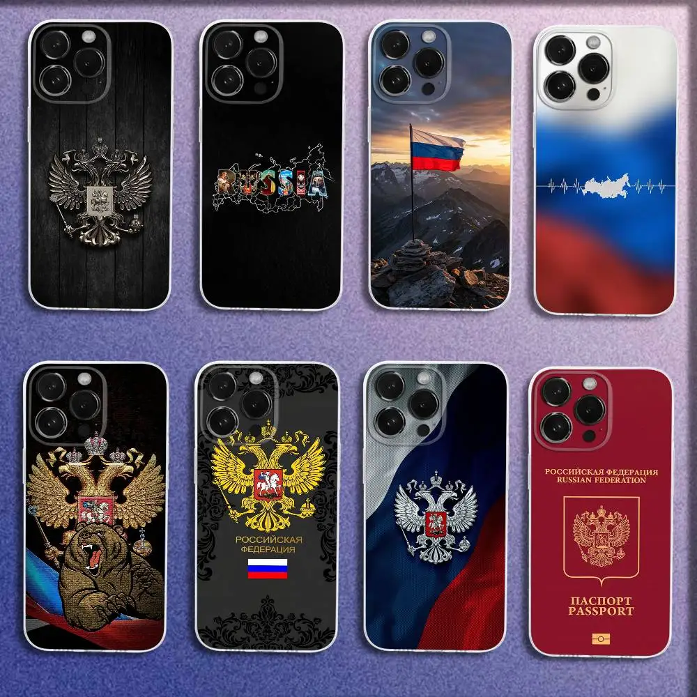 

Phone Case For iPhone 16,15,14,13,12,11 Plus,Pro,Max,XR,XS,Plus,E,Mini Transparent Russian Flag Passport Emblem Map Cover