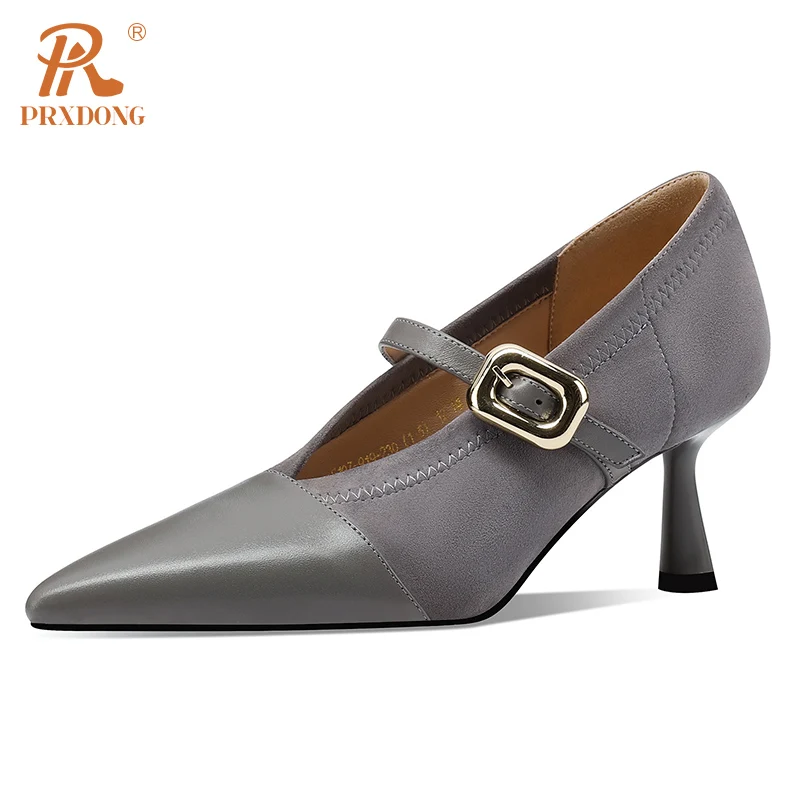 PRXDONG New Brand Spring Summer Qulaity Women's Shoes Sexy High Heels Pointed Toe Black Gray Dress Party Female Mary Janes Pumps