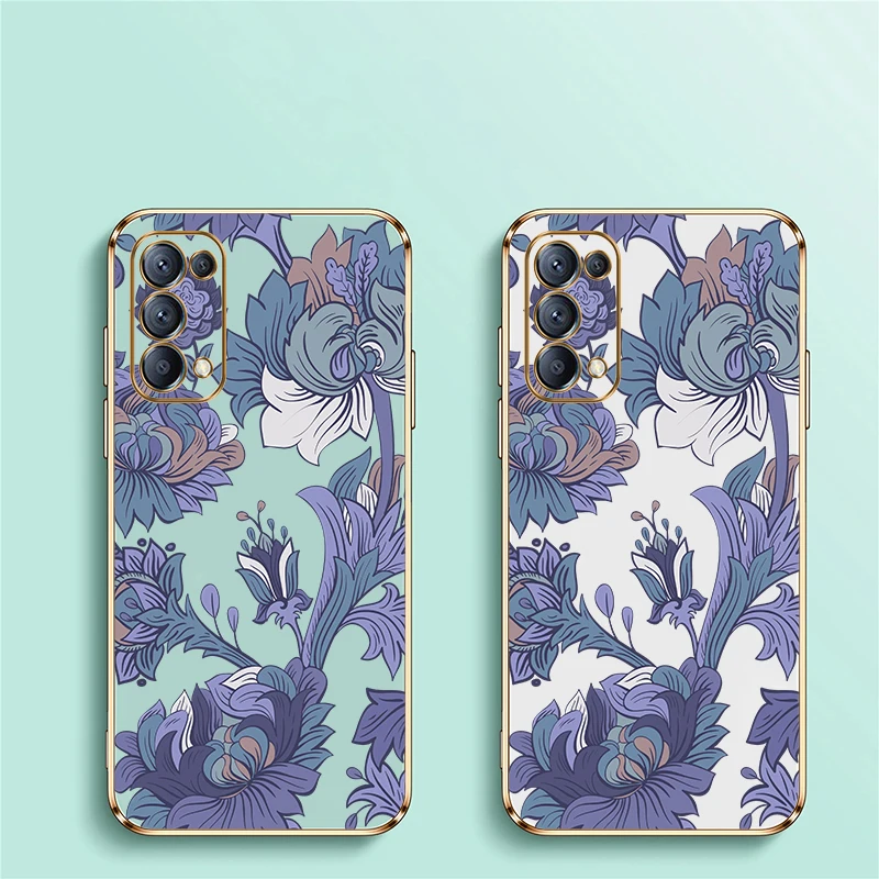 الفاخرة تصفيح لينة جراب هاتف ل ممن لهم رينو 5 5G 5F 5K 4Z 4G 2 2Z 2F 4 5 6 7 لايت السيليكون للصدمات خمر زهرة طباعة غطاء #6