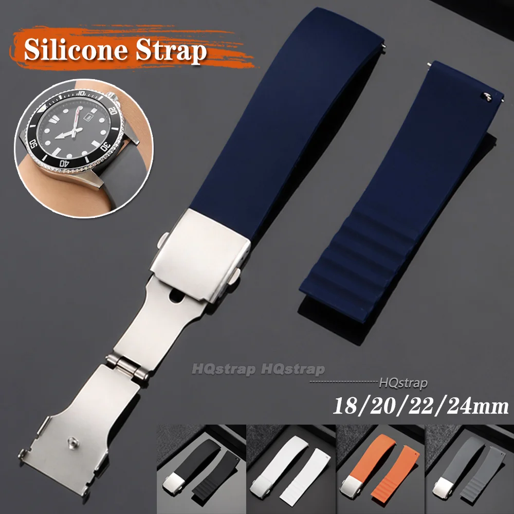 Silicone Watch Strap 18mm 20mm 22mm 24mm for Seiko for Rolex Universal Bracelet Folding Clasp Waterproof Quick Release Wristband