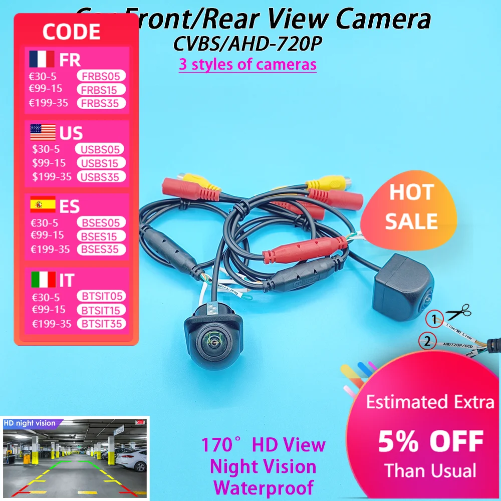 

Vseekan Car rear view camera HD View AHD720P/CVBS 3 styles of cameras night vision reversing parking assistant 25fps 12V IP68