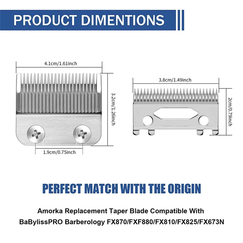 FX802G Replacement Blades for BaBylissPRO Clippers FX870/FXF880/FX810/FX825/FX673N, Silver