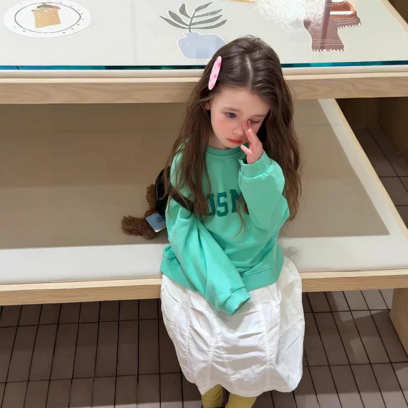 

Girls Suit2026New Spring and Summer Girls' Letter Print Sweatshirt+Two-piece children's skirt set