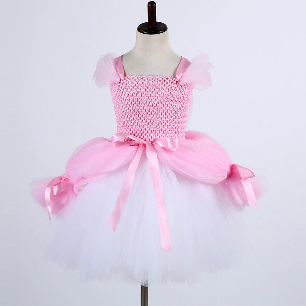 Rosa aurora traje para meninas dormindo beleza tutu vestido crianças halloween outfit festa de aniversário vestidos princesa em camadas vestido de baile