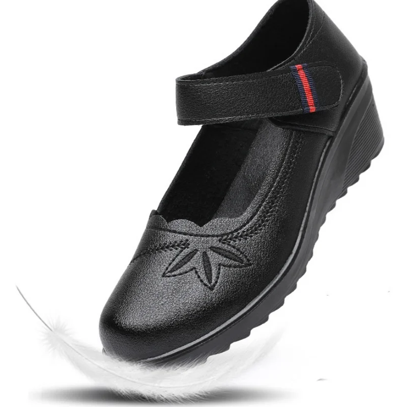 المألوف سميكة سوليد لينة سوليد المضادة للانزلاق أحذية نسائية الربيع والخريف الساخن بيع جولة رئيس المنحدر كعب العمل حذا فردي للسيدات #4