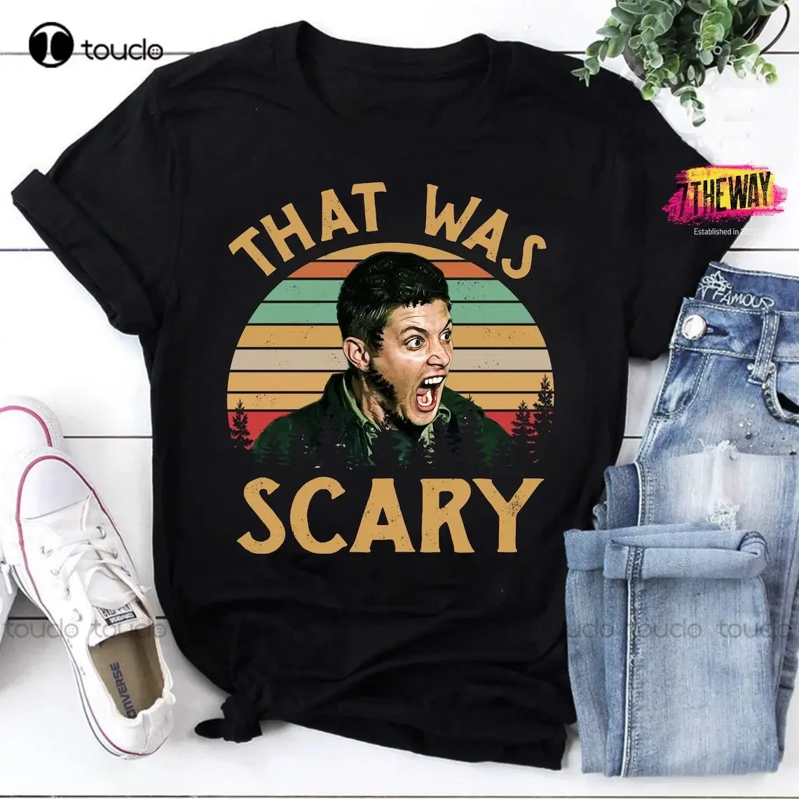 Dean Winchester That Was Scary Retro Vintage T-Shirt Supernatural Shirt Men Shirts Graphic Tees Funny Art Streetwear Cartoon Tee