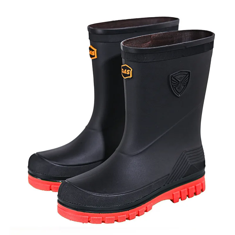 

New Men's Rain Boots Waterproof Rubber Shoes Fashionable Water Shoes Outdoor Anti Slip Midsole With Fleece Men's Rain Boots