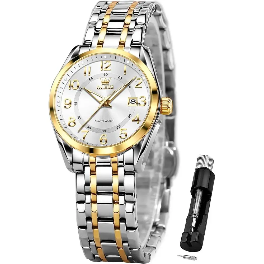 

Женские часы OLEVS, классические кварцевые наручные часы DrQuartz, женские водонепроницаемые часы из нержавеющей стали со светящимся циферблатом и датой, легко читаемые часы для женщин