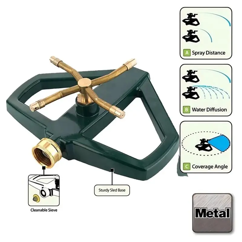 Automatic Rotary 4-Arms Sprinkler With Metal Base, 360 Degree Pulsating Impact Metal Sprinklers
