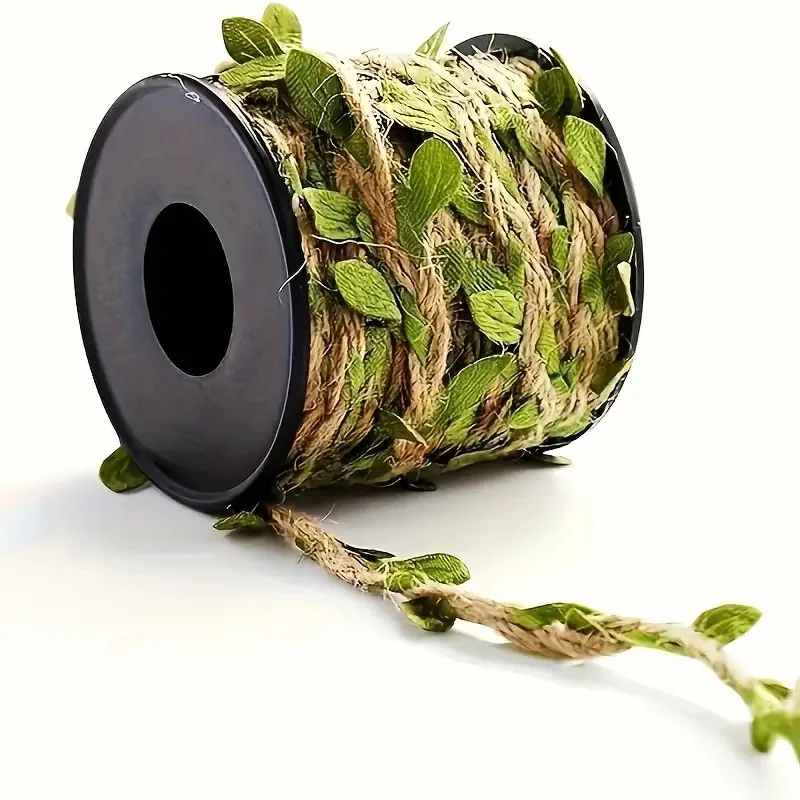 1 rollo de cuerda de yute natural con diseño de hojas verdes, cuerda rústica resistente para jardinería, manualidades, bricolaje, decoración para envolver regalos