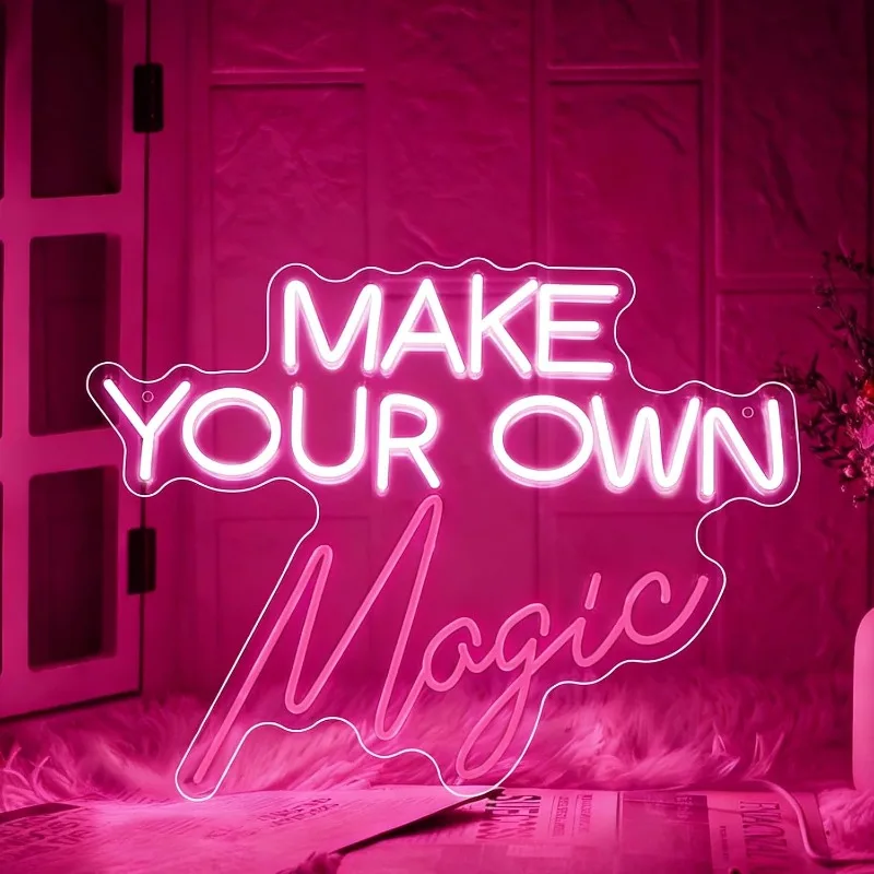 Créez votre propre enseigne néon magique, enseigne néon LED rose et blanche pour décoration murale, lumières néon à intensité réglable, alimentation USB pour chambre à coucher, salon, bar, pub, club, homme, cave, maison, mariage, fête d'anniversaire