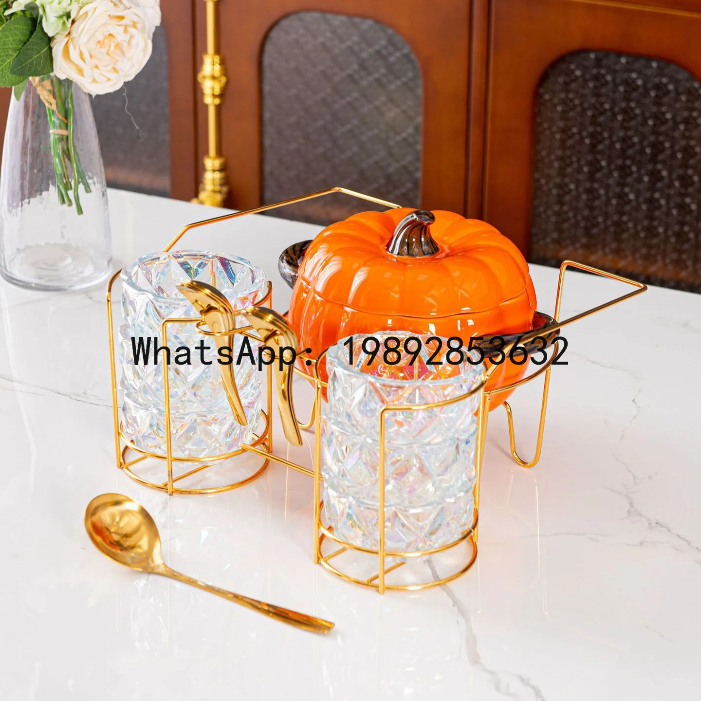 Pumpkin soup pot glass bowl set pumpkin ceramic heating iron frame pumpkin soup pot set