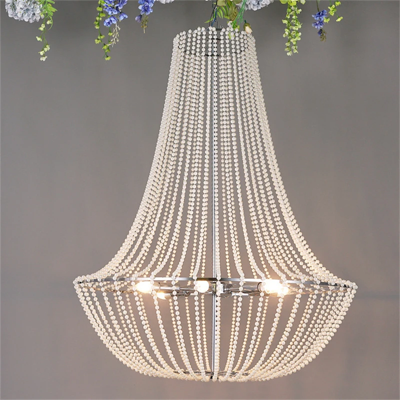 

Modern Round Crystal Beads Chandelier Silver Iron Lustre Living Room Kitchen Hanging Lamp Wedding Party Decoration Luminaires