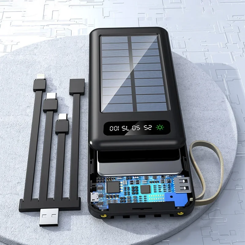 

Solar Power Bank 80000mAh Super Large Capacity with Shared Detachable Charging Cable Suitable for Camping Mobile Phone Charging