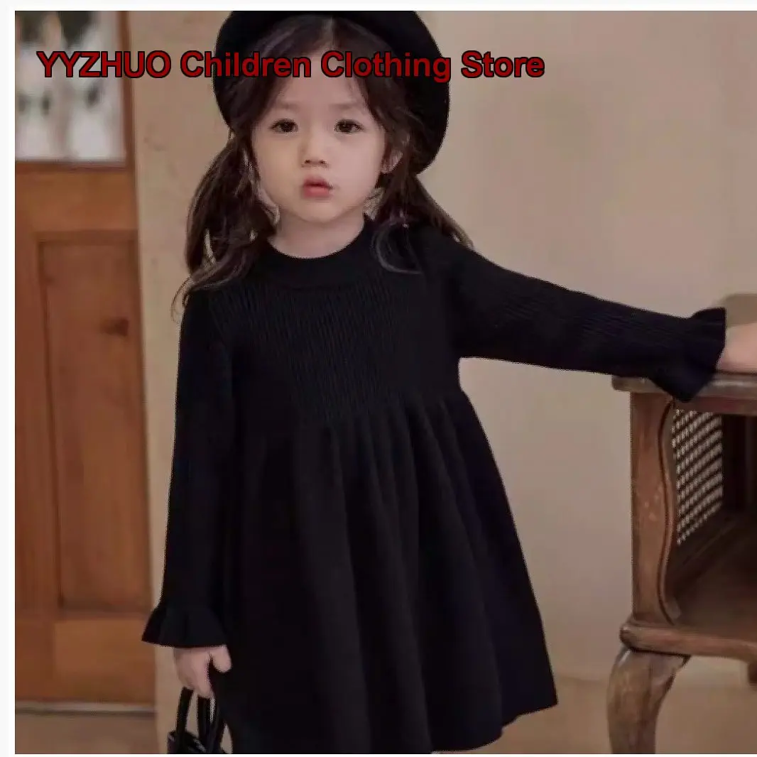 Girls Knit Dress 2026 Autumn Winter Fashionable Bell Sleeve Trendy Skirt for Infants