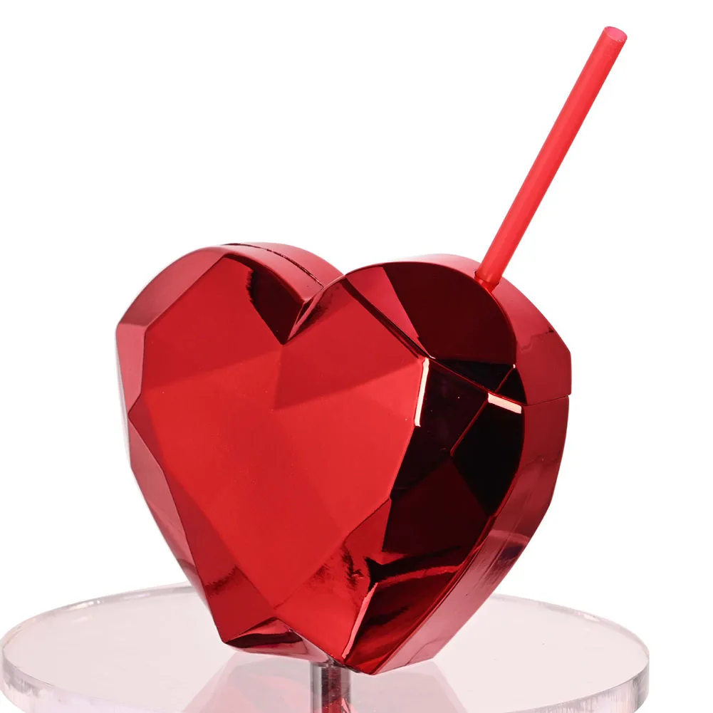 Drinking Cups Cocktail Party Heart Shape Plastic Disco Cups With Straws Kitchen Accessories Drinkware Barware 15.6*6.1*12.5cm