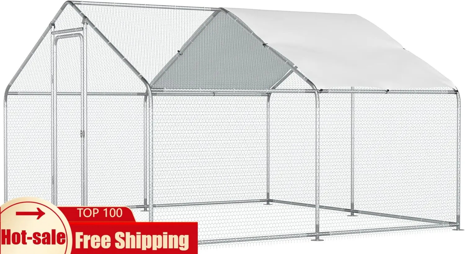 

Chicken Coop 10 10 FT Large Metal Run for 20 Chickens Walk in Yard Poultry Cage Hen House with Waterproof Cover 96 8 Square Feet
