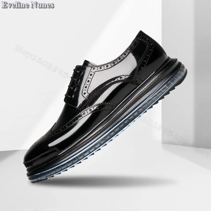 

Black Bullock Carved Footwear Flats Patent Leather Male Shoes Fall Lace up Business Casual Men Shoes Size 38-44 Zapatillas Mujer