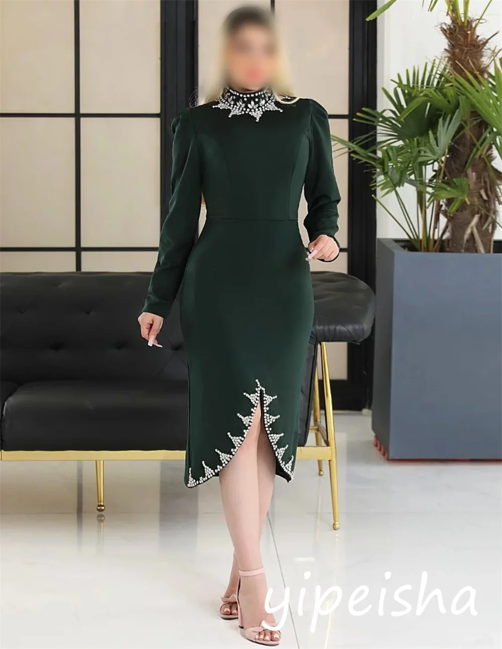 Abiti midi a collo alto con paillettes eleganti alla moda personalizzati in jersey con paillettes Occasioni su misura Abbinamento scintillante