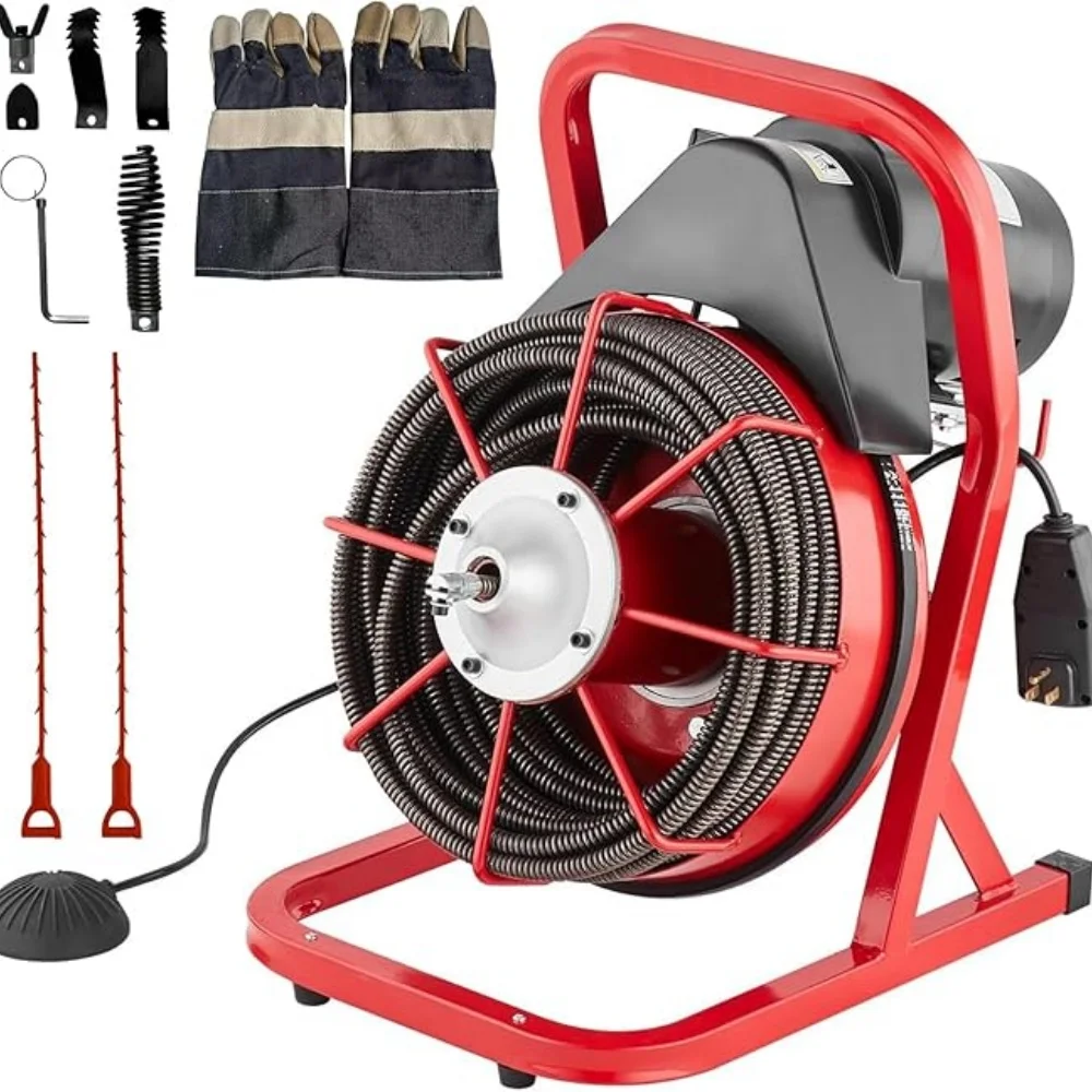 

Машина для очистки слива 75 футов x 1/2 дюйма, электрическая дренажная змея мощностью 370 Вт, машина для очистки сантехнических змей со сливным шнеком для труб диаметром от 2 до 4 дюймов