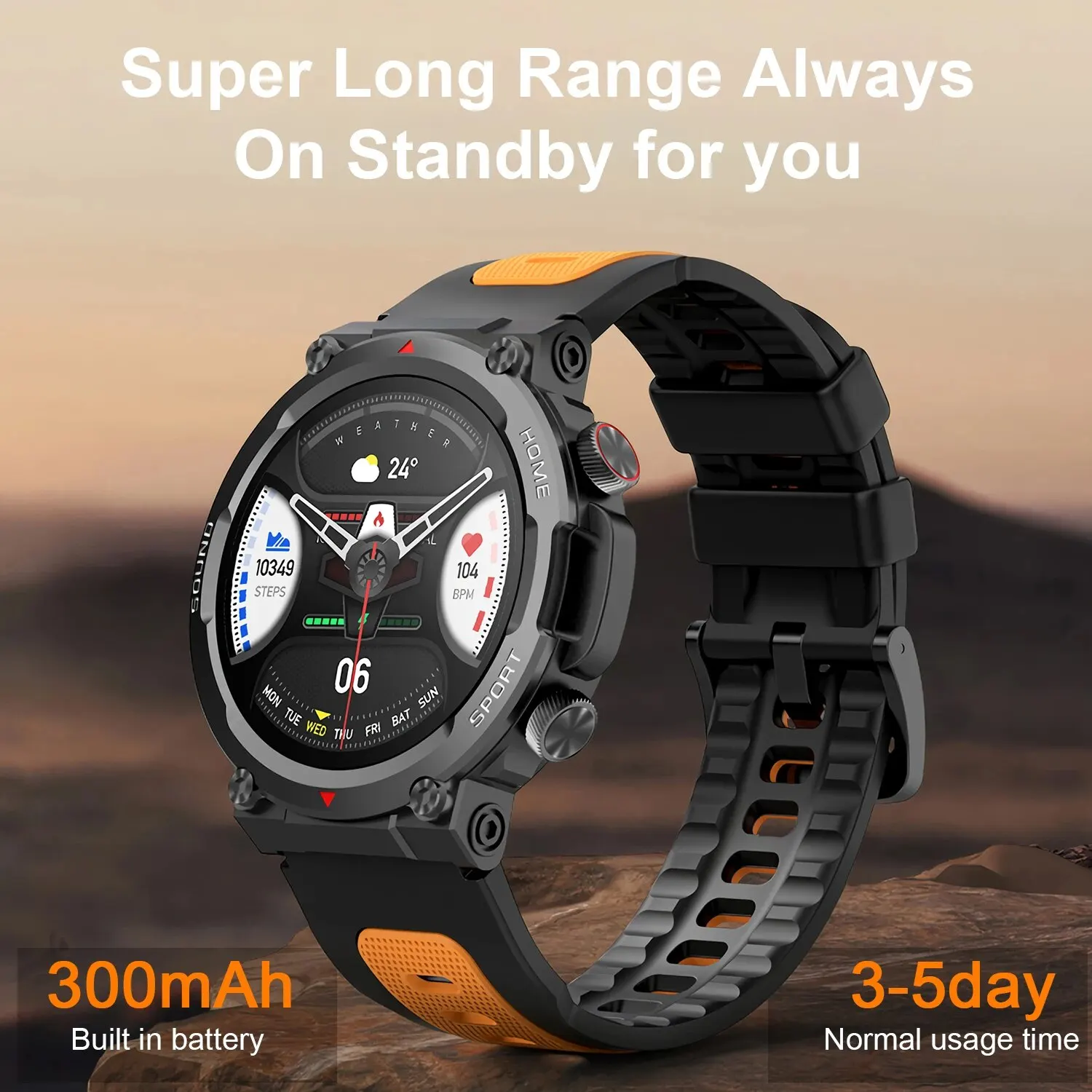 Inteligentny zegarek sportowy na świeżym powietrzu dla mężczyzn Smartwatch z połączeniem Bluetooth Fitness Tracker Długa żywotność baterii Zegarek